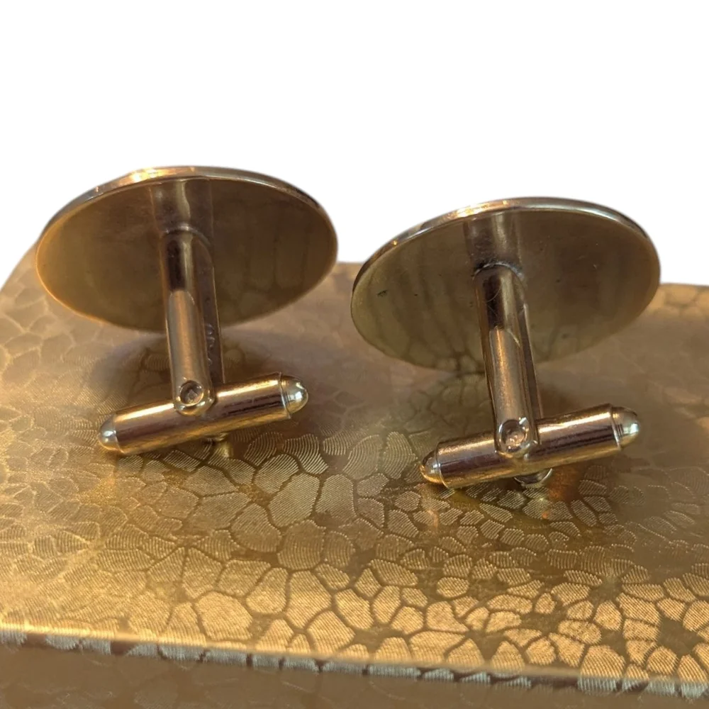 Vintage Alice Embossed Swirls Monogram Styled Gold Tone Cuff Links